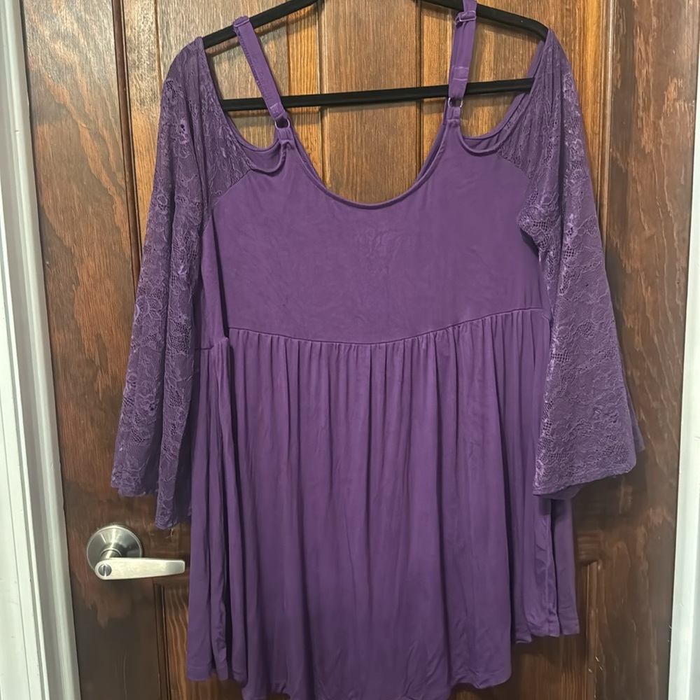 Purple Lace Sleeve Women's Top - Picture 4 of 5